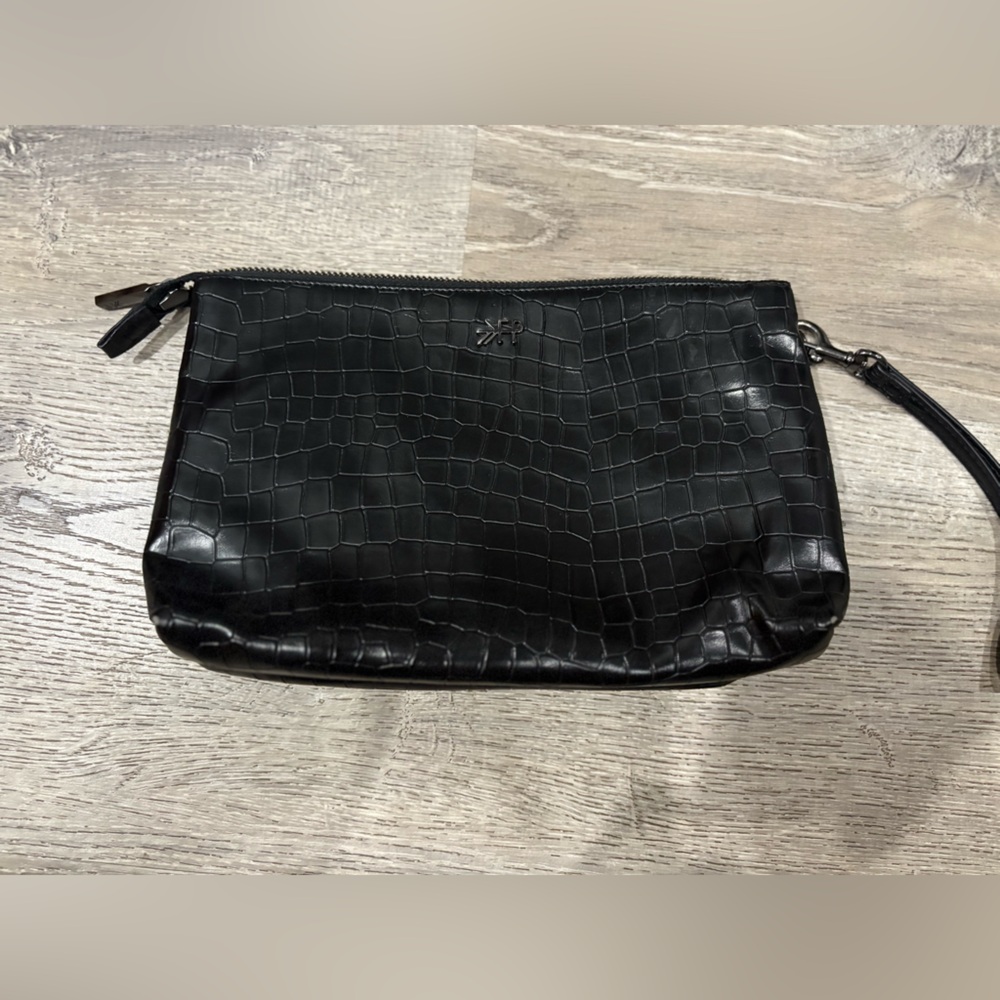 Freshly Picked. Clutch. Classic. Black Croc. Gold hardware.Double pouch.